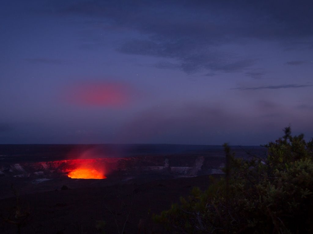 Lava Glowing At Night From The Kilauea Crater.